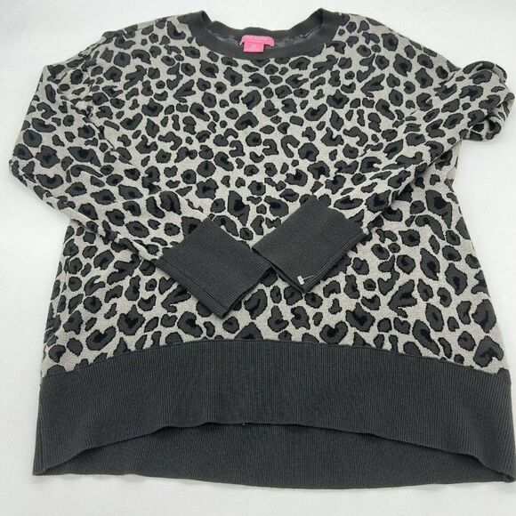 Isaac Mizrahi Black Gray Leopard Print Long Sleeve Crew Neck Sweater, Size M - Picture 1 of 3